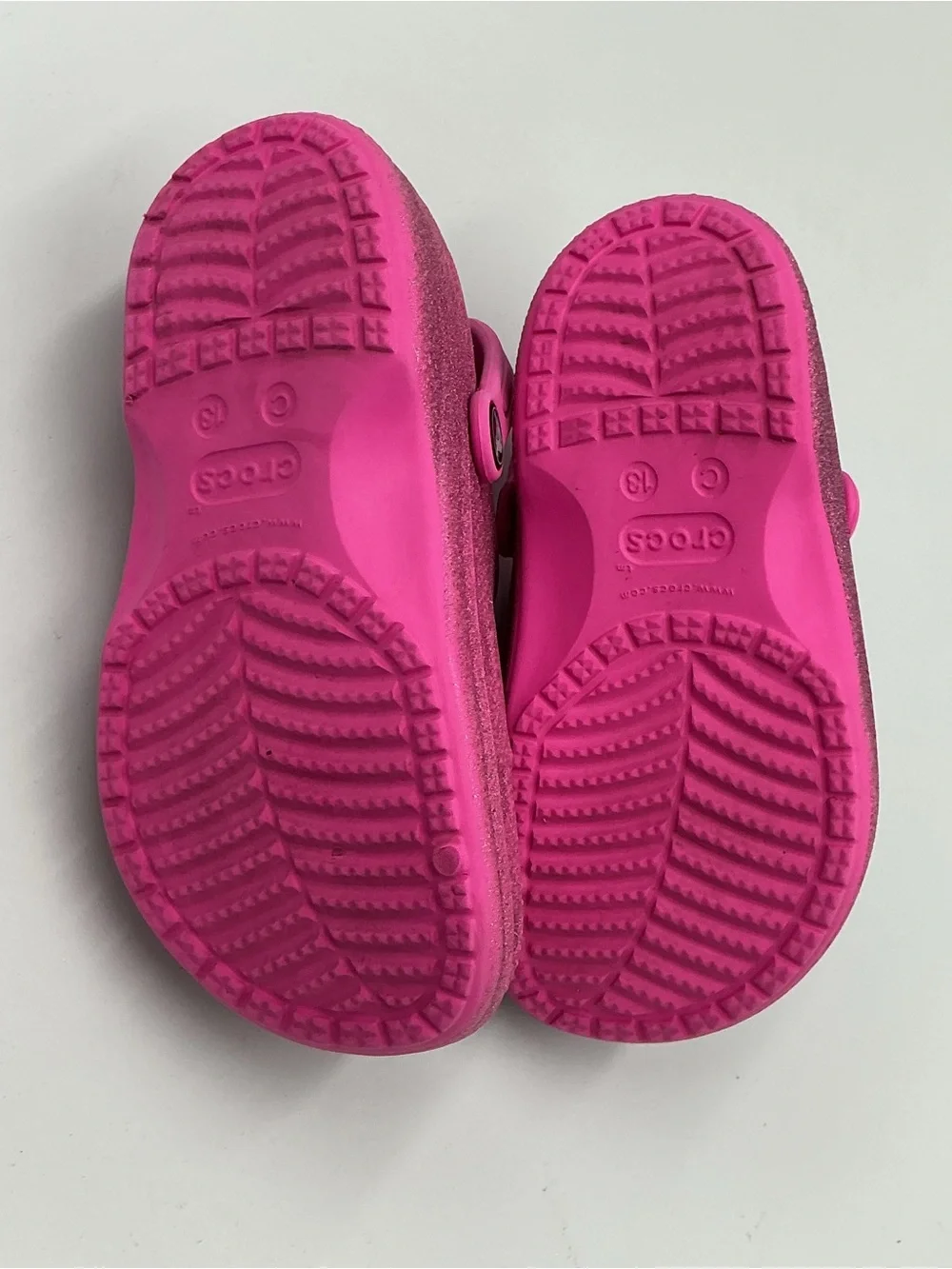 Crocs Youth Classic Lined Pink Clog Sparkle Size C13 #207656 Slip On Glitter
